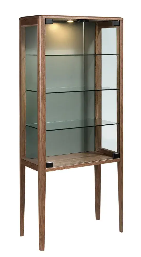 Aparador alto cristal templado y nogal con iluminación interior Nexa