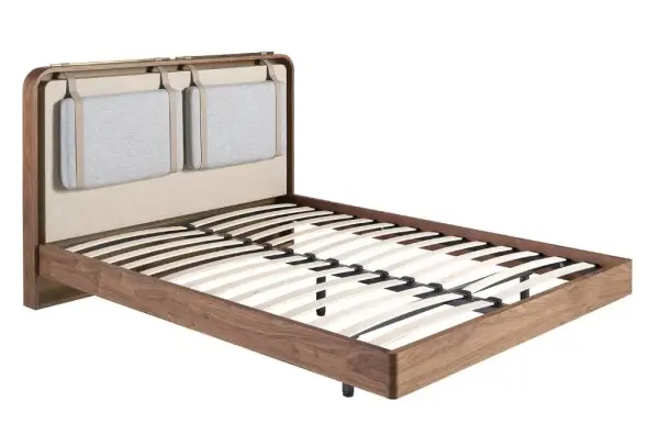 Cama para colchón de 160 tapizada y nogal Beigora