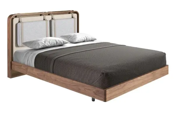Cama para colchón de 160 tapizada y nogal Beigora
