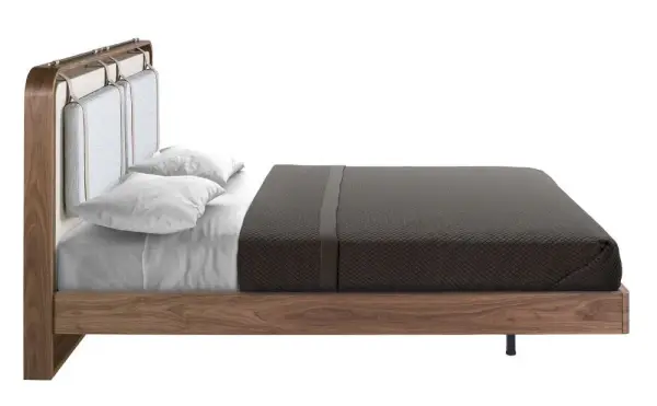 Cama para colchón de 160 tapizada y nogal Beigora