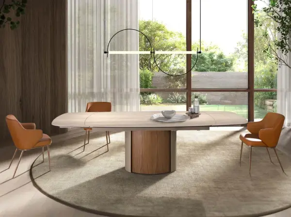 Mesa de comedor extensible rectangular nogal y porcelánico Almara