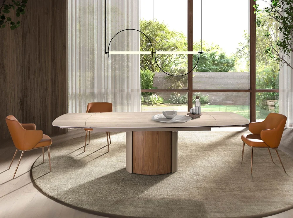 Mesa de comedor extensible rectangular nogal y porcelánico Almara