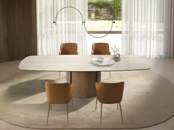 Mesa de comedor extensible rectangular nogal y porcelánico Almara