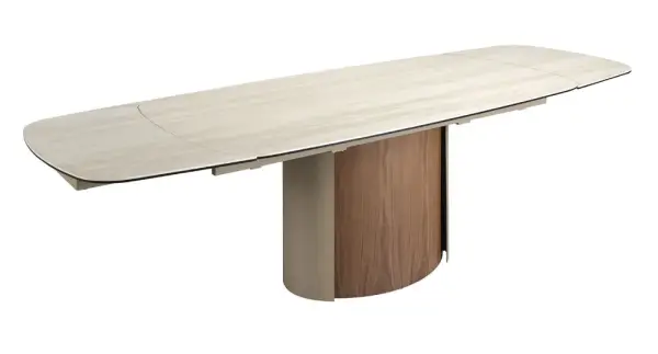 Mesa de comedor extensible rectangular nogal y porcelánico Almara