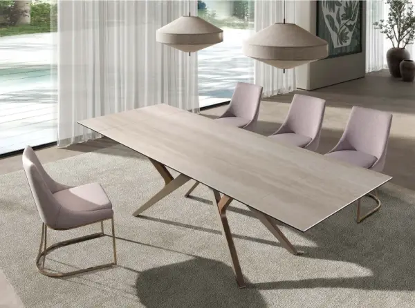 Mesa de comedor extensible rectangular nogal y porcelánico Arenza