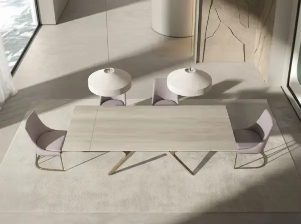 Mesa de comedor extensible rectangular nogal y porcelánico Arenza