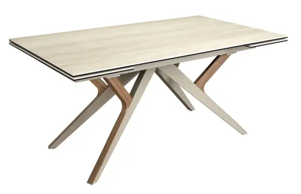 Mesa de comedor extensible rectangular nogal y porcelánico Arenza