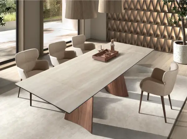 Mesa de comedor extensible rectangular porcelánico y metal Auralis