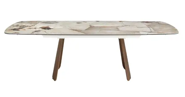 Mesa de comedor extensible ovalada nogal y porcelánico Vexmara