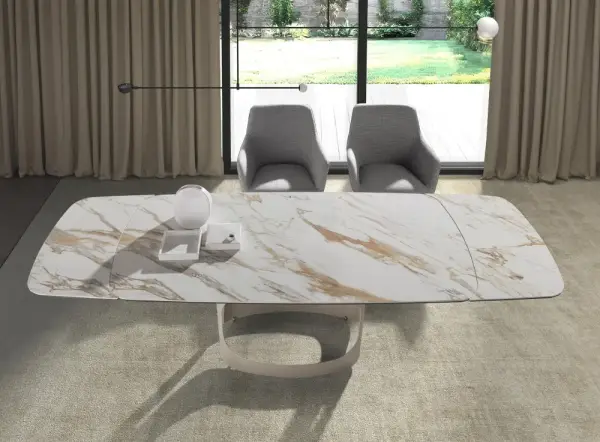 Mesa de comedor extensible ovalada porcelánico y metal Boreal