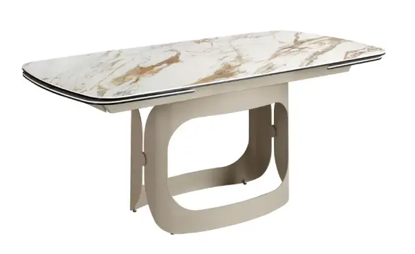 Mesa de comedor extensible ovalada porcelánico y metal Boreal