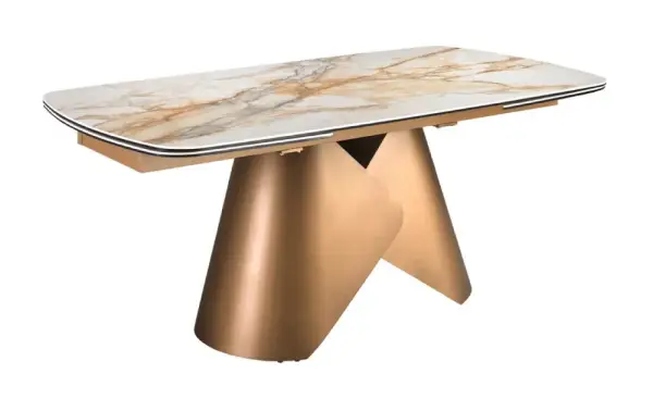 Mesa de comedor extensible ovalada porcelánico y metal Oryxen