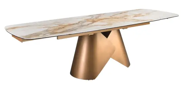 Mesa de comedor extensible ovalada porcelánico y metal Oryxen