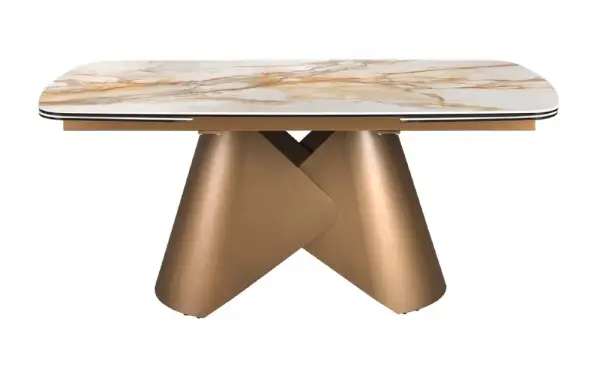 Mesa de comedor extensible ovalada porcelánico y metal Oryxen