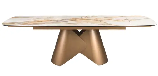 Mesa de comedor extensible ovalada porcelánico y metal Oryxen