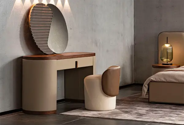 Mesa de escritorio tocador nogal y polipiel visón Siena