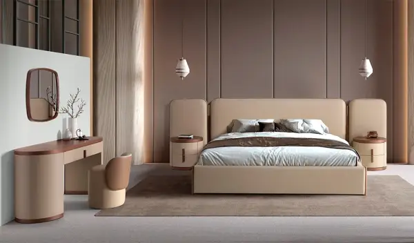 Mesa de escritorio tocador nogal y polipiel visón Siena