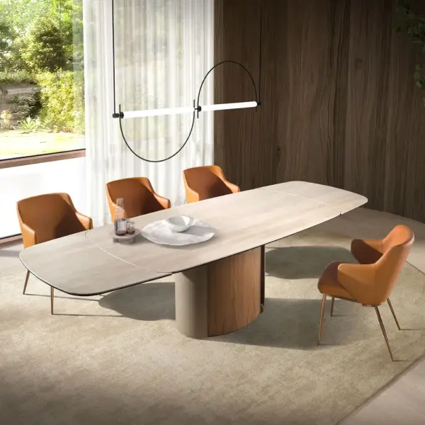 Mesa de comedor extensible rectangular nogal y porcelánico Almara