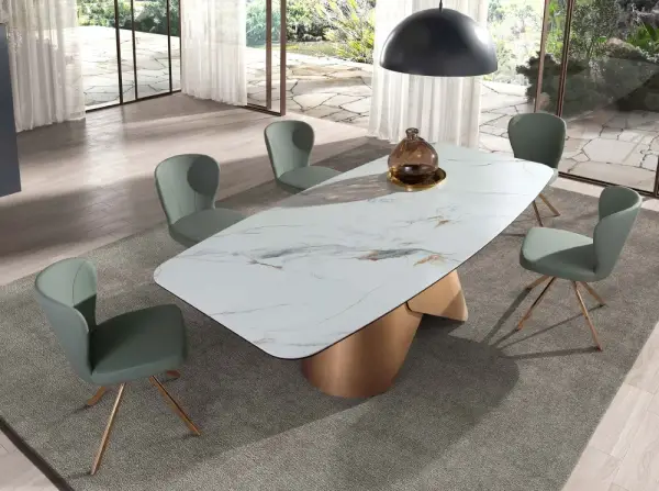 Mesa de comedor ovalada metal y porcelánico Márbora