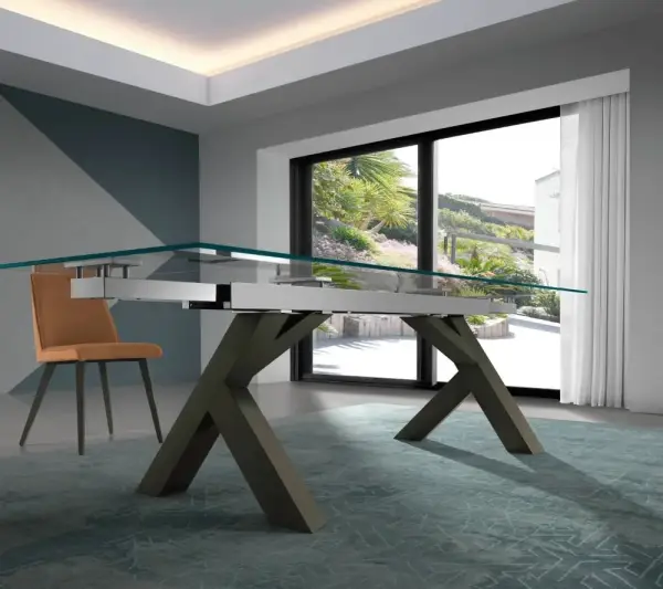 Mesa de comedor extensible cristal y porcelánico Ash