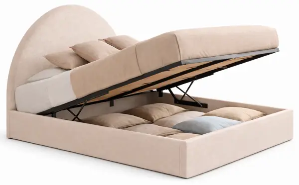 Cama con canapé tapizada media luna