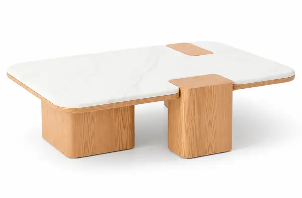 Mesa de centro rectangular roble y mármol Gloter