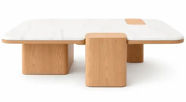 Mesa de centro rectangular roble y mármol Gloter