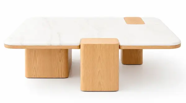 Mesa de centro rectangular roble y mármol Gloter