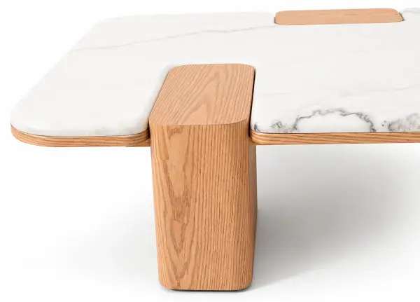 Mesa de centro rectangular roble y mármol Gloter