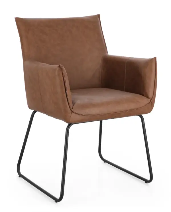 Silla de acero y tapizado coñac Evelyn