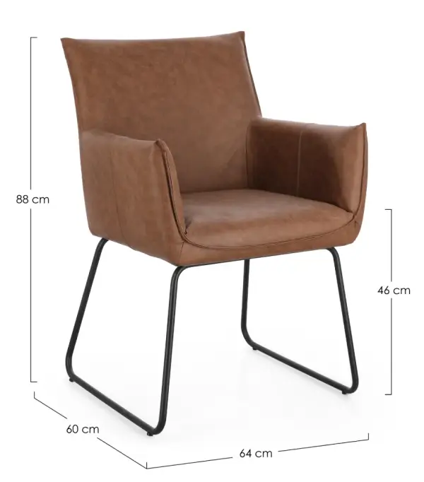 Silla de acero y tapizado coñac Evelyn