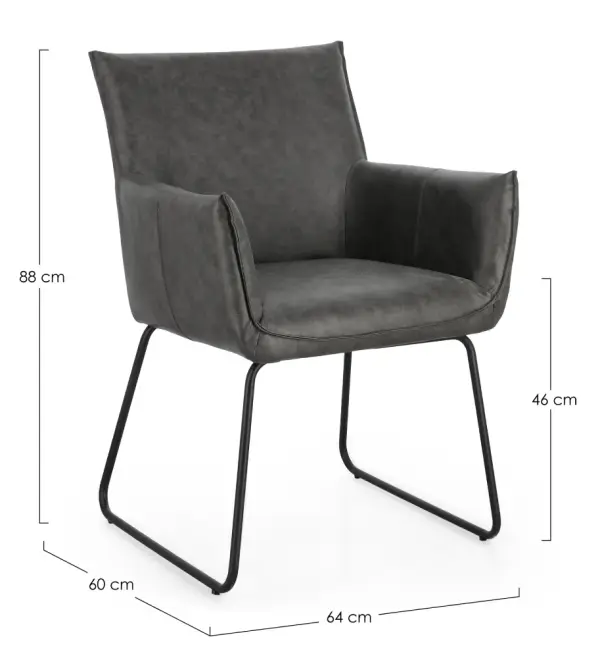 Silla de acero y tapizado gris oscuro Evelyn