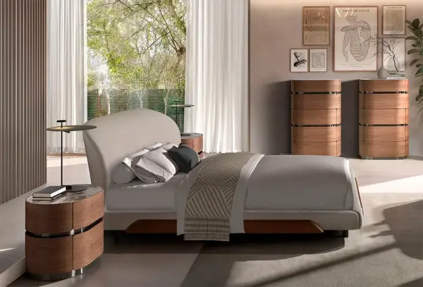 Cama nogal y tapizada para colchón de 180x200 Amira