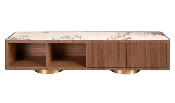 Mesa de televisión 2 cajones nogal y porcelánico Liora