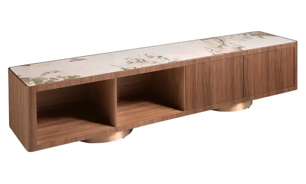 Mesa de televisión 2 cajones nogal y porcelánico Liora