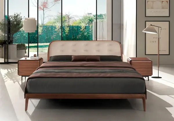 Cama nogal polipiel arena para colchón de 180x200 Kaia