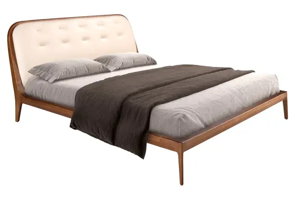 Cama nogal polipiel arena para colchón de 180x200 Kaia