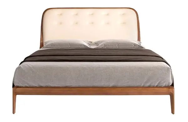 Cama nogal polipiel arena para colchón de 180x200 Kaia