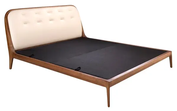 Cama nogal polipiel arena para colchón de 180x200 Kaia