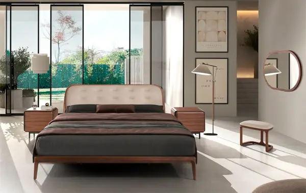 Cama nogal polipiel arena para colchón de 180x200 Kaia