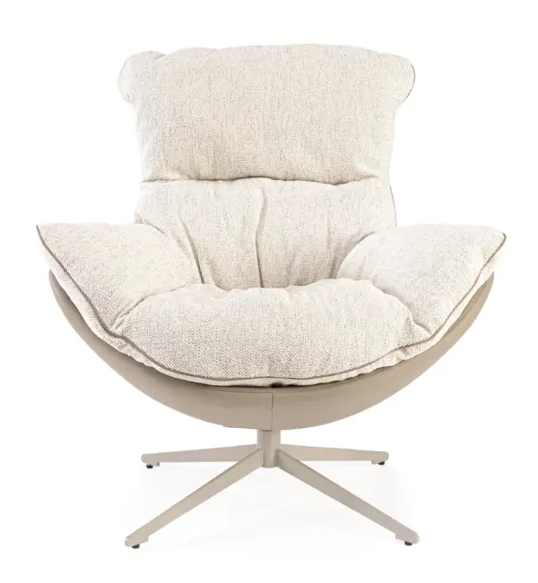 Sillón de acero y tapizado beige Armela