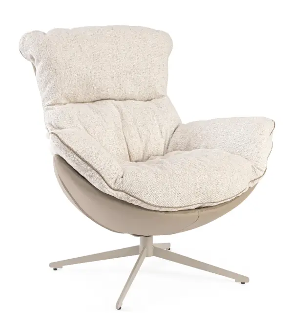 Sillón de acero y tapizado beige Armela