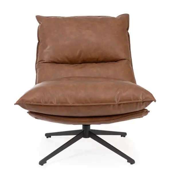 Sillón de acero y tapizado coñac Alanez