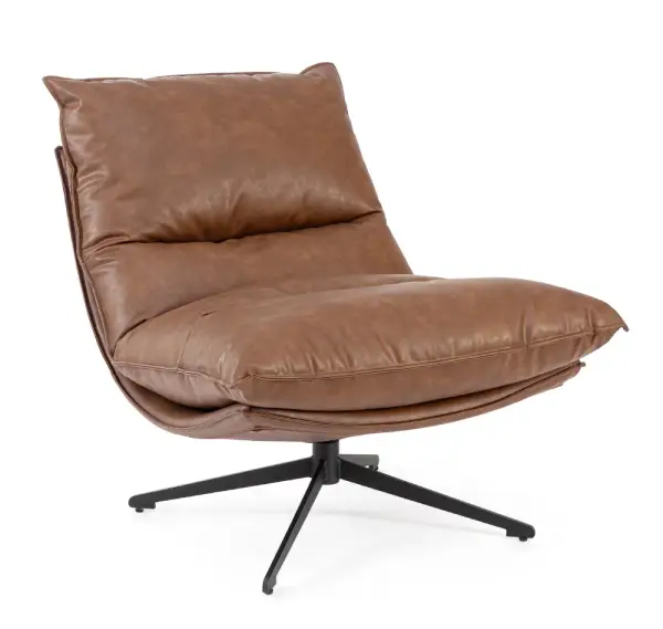 Sillón de acero y tapizado coñac Alanez