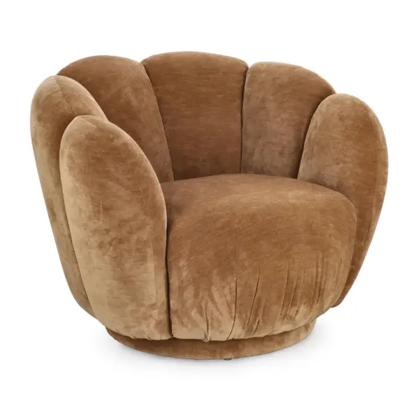 Sillón de madera y tapizado caramelo Tulip