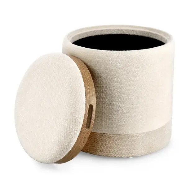 Puf tapizado gris claro Deva Natural