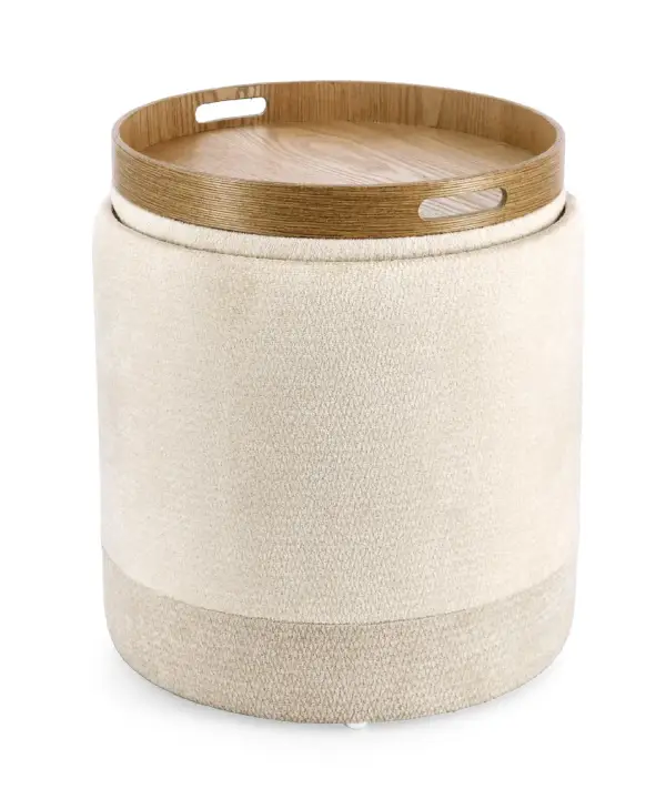 Puf tapizado gris claro Deva Natural