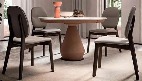 Mesa de comedor redonda extensible cristal efecto mármol Lycos Mesa de comedor redonda extensible cristal efecto mármol Lycos