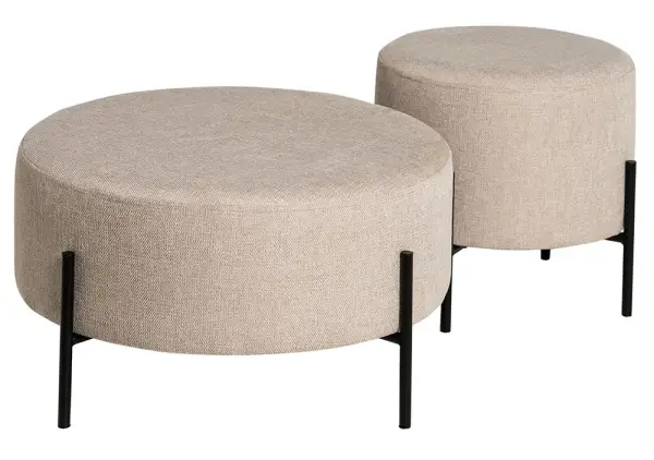 Puff metal y tapizado beige Boreal