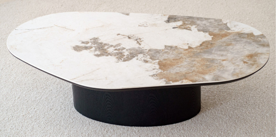 Mesa de centro natural cerámico madera de fresno negro